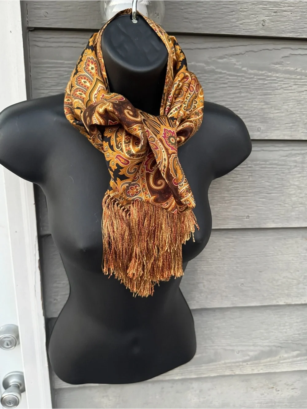 Vintage Inspired 100% Silk Bohemian Paisley Print Fringe Scarf Unbranded
